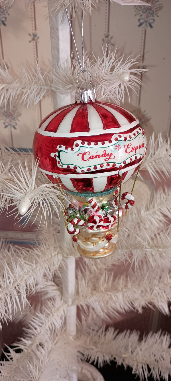 KURT ADLER NOBLE GEMS-GLASS CANDY HOT AIR BALLOON ORNAMENT-NEW 2024