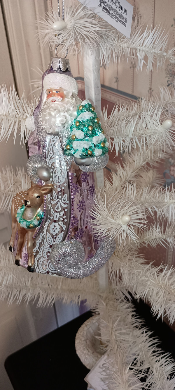KURT ADLER-2024-7"H GLASS BELLISSIMO ORNAMENT-PERIWINKLE SANTA