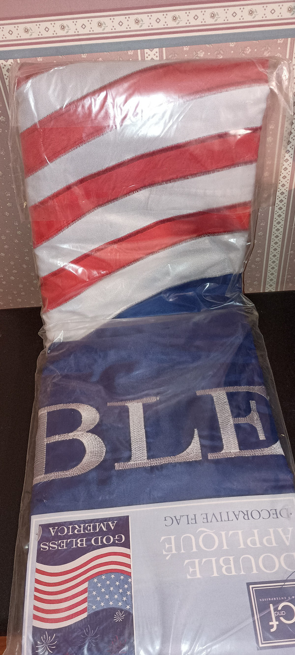 C&F HOME-GOD BLESS AMERICA DOUBLE SIDED APPLIQUE FLAG. NEW -2025