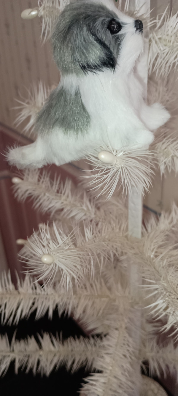 KURT ADLER-2023 FURRY DOG ORNAMENT-GREY SHIH TZU-NEW