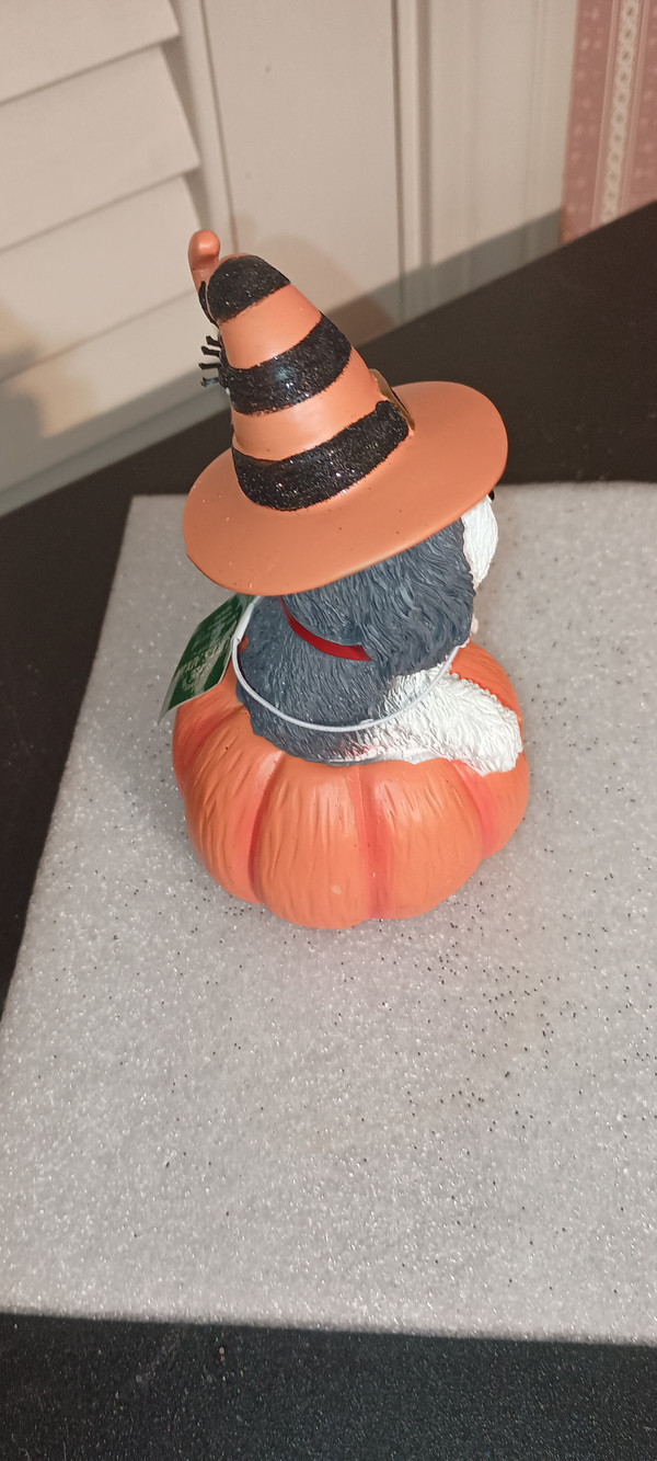 KURT ADLER-2025-HALLOWEEN-DOG ATOP PUMPKIN LIGHTED TABLETOP-SHIH TZU