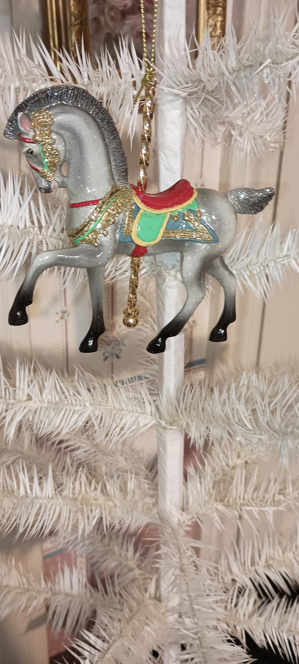 KURT ADLER-2025 CAROUSEL ORNAMENT-GRAY DAPPLE PRANCING HORSE-NEW
