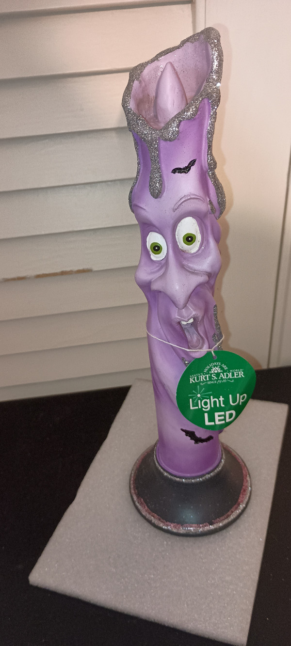 KURT ADLER-2025 HALLOWEEN- 12.5"H BATTERY OPERATED LED GHOST FACE CANDLE-B AS SHOWN-NEW
