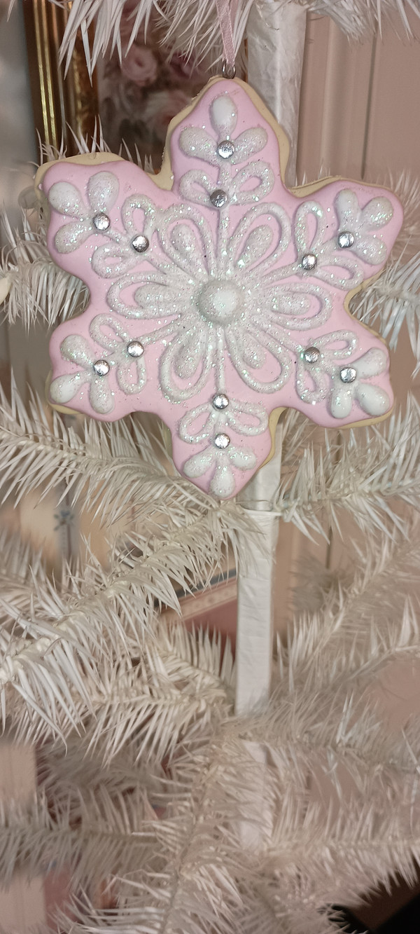 KURT ADLER-2022 CLAYDOUGH PINK & WHITE SNOWFLAKE ORNAMENT-B-AS SHOWN-NEW