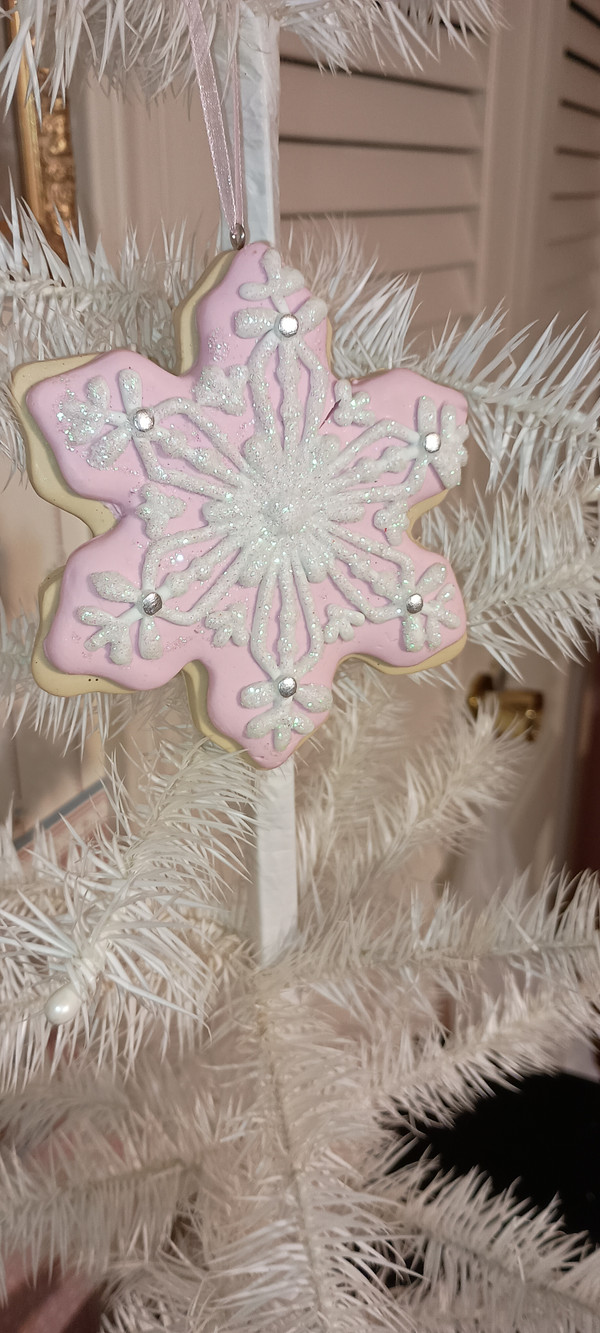 KURT ADLER- CLAYDOUGH PINK & WHITE SNOWFLAKE ORNAMENT-C-AS SHOWN-NEW