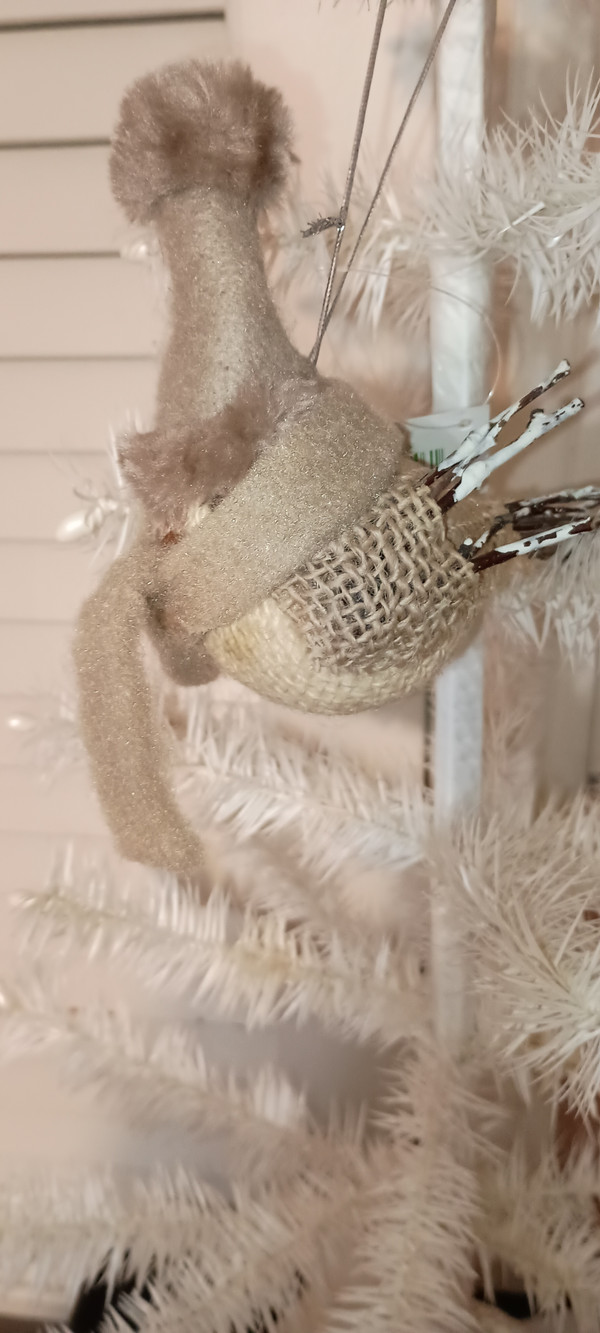 GALLERIE II FEATHER HEATHER BIRD ON PINECONE ORNAMENT-NEW-2018