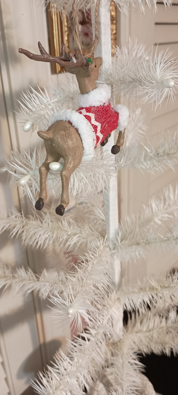 KURT ADLER 2023-DEER WITH RED KNIT SEATER ORNAMENT- A AS SHOWN.NEW