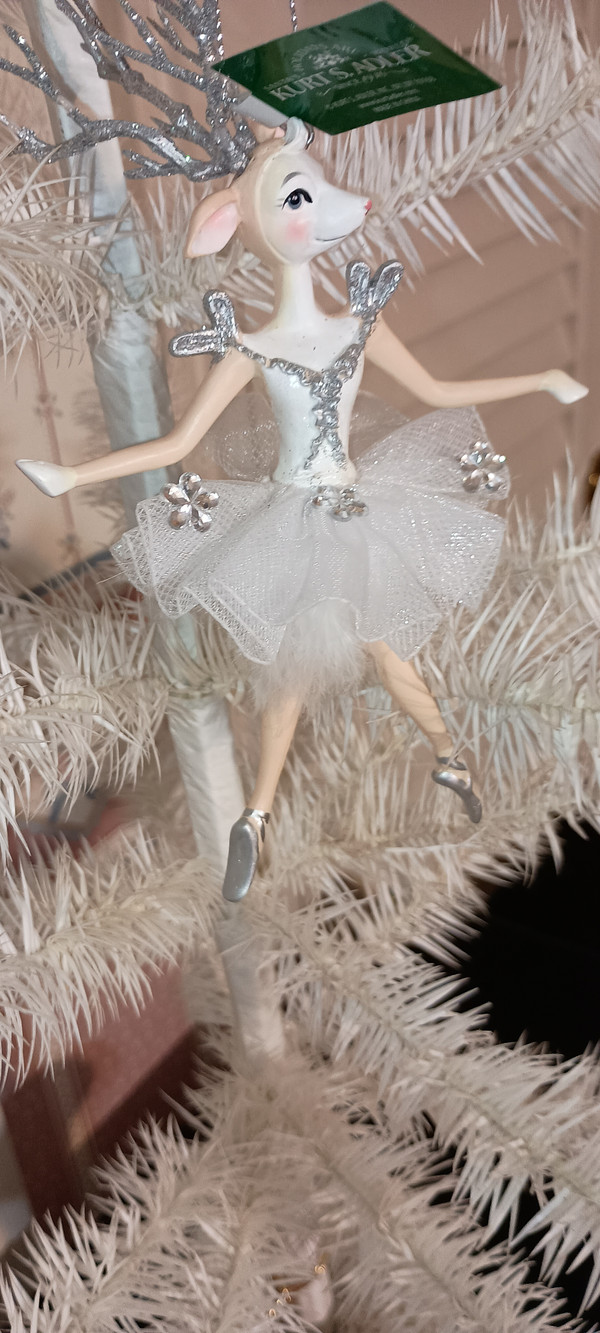 KURT ADLER-2022-WHITE REINDEER BALLERINA ORNAMENT-A- AS SHOWN -NEW
