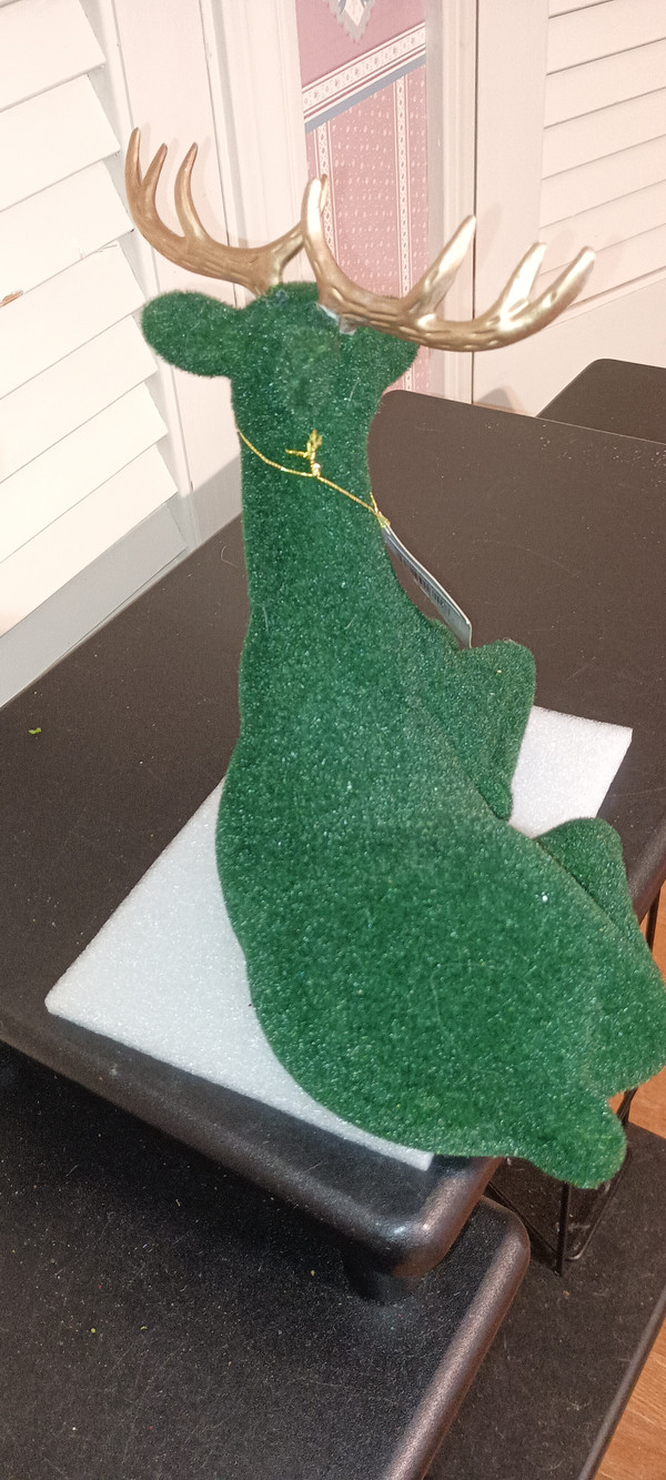 BETHANY LOWE-HOLIDAY-2021-CHRISTMAS LARGE EMERALD FLOCKED DEER-NEW