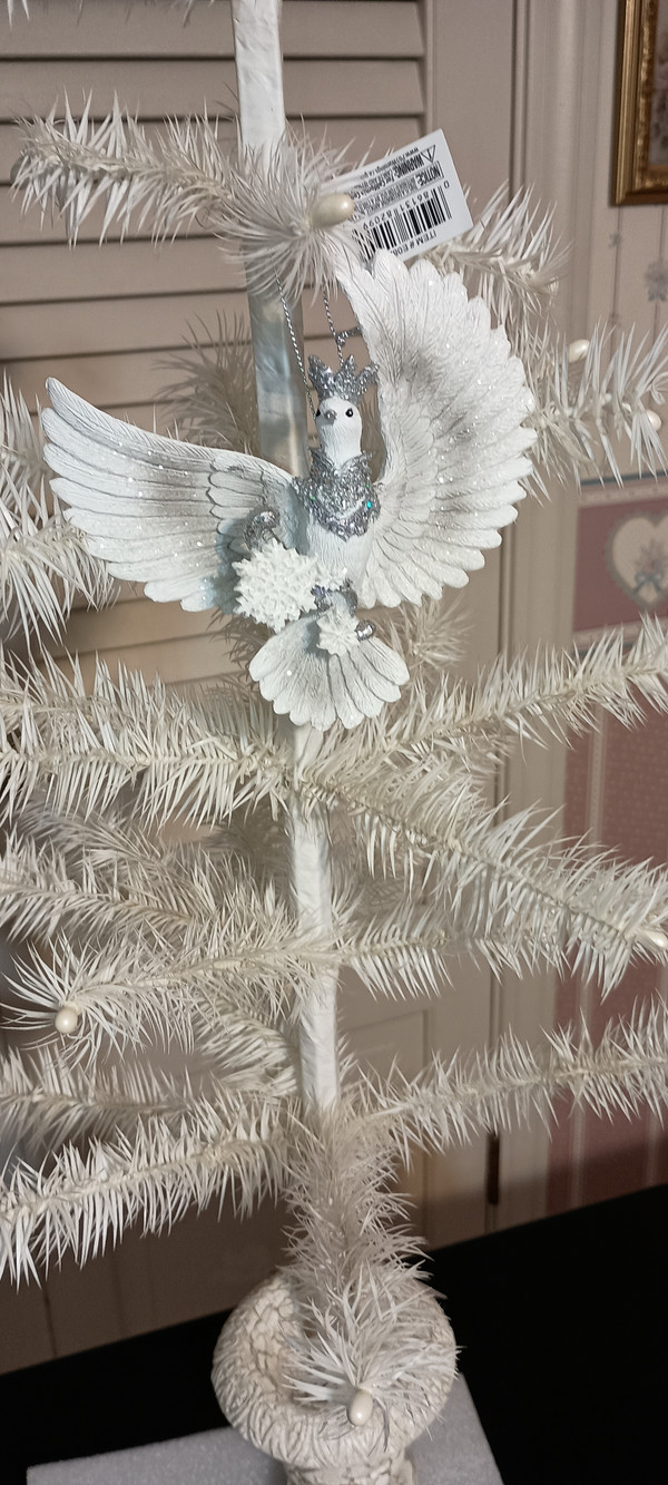 KURT ADLER-2023-WHITE SILVER ^ LAVENDER FLYING DOVE OENAMENT-NEW-A -AS SHOWN