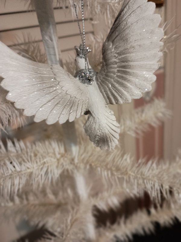 KURT ADLER-2023 -WHITE, SILVER & LAVENDER DOVE ORNAMENT-NEW-B-AS SHOWN