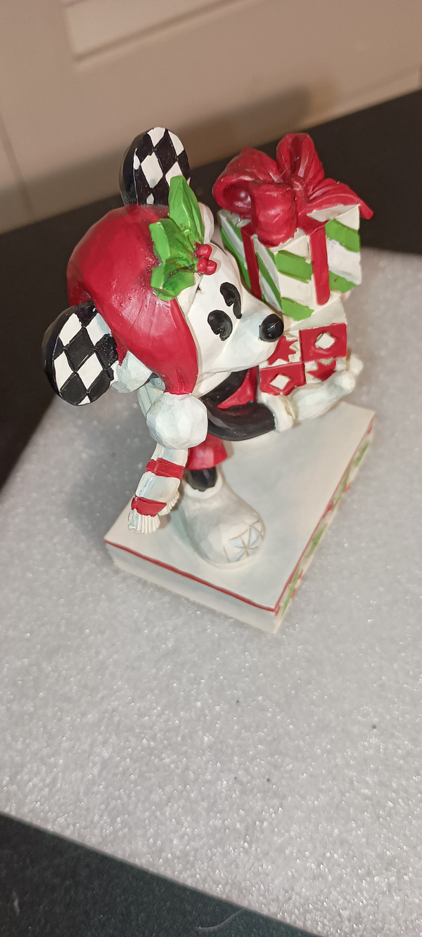 DISNET TRADITIONS/JIM SHORE-MICKEY WITH BLACK & WHITE, RED & GREEN STACKED PRESENTS FIGURE-NEW IN BOX