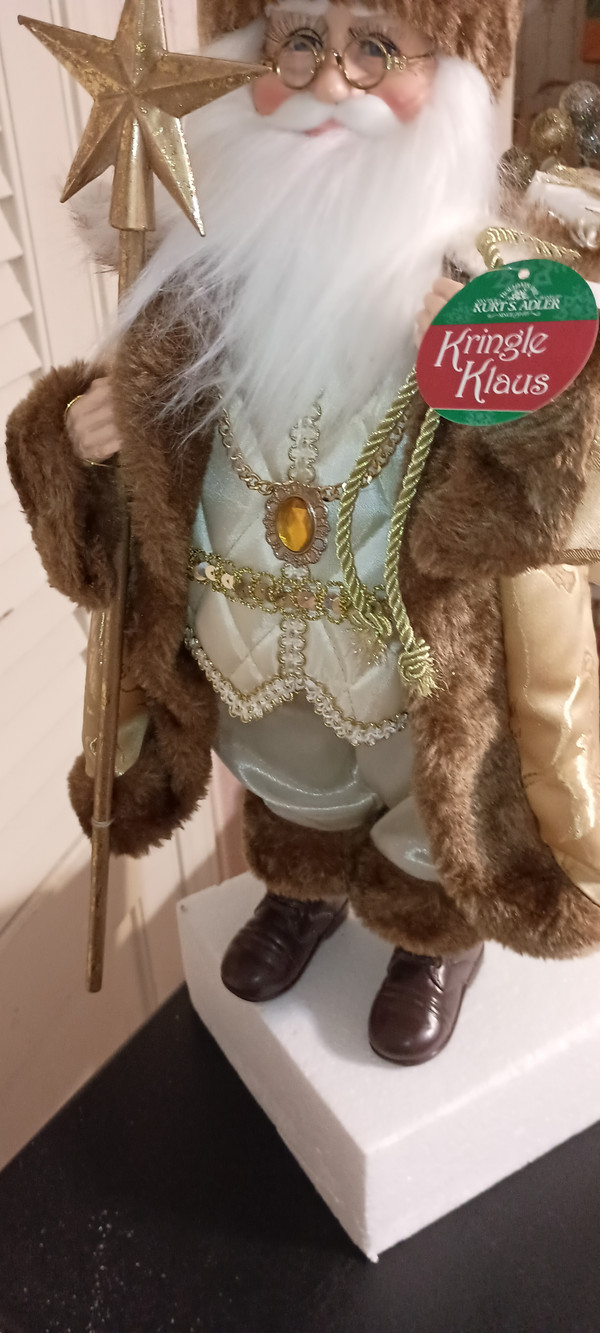 KSA 18"H GOLD & IVORY SANTA WITH STAFF.NEW IN BOX
