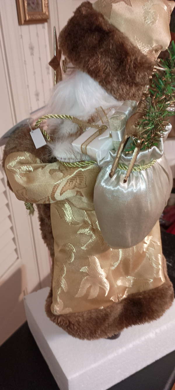 KSA 18"H GOLD & IVORY SANTA WITH STAFF.NEW IN BOX
