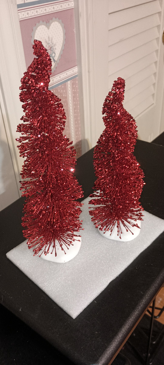 DEPT. 56 VILLAGE RESIN ACCESSORY-SPIRAL RUBY TREES -SET/2