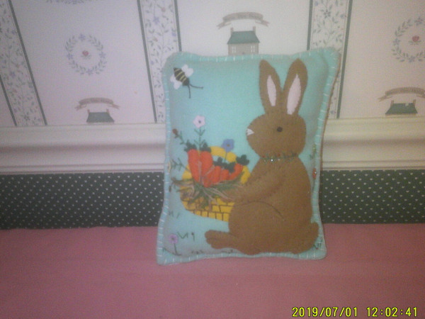 GALLERIE II- SPRING PENNY BASKET RABBIT PILLOW-NEW