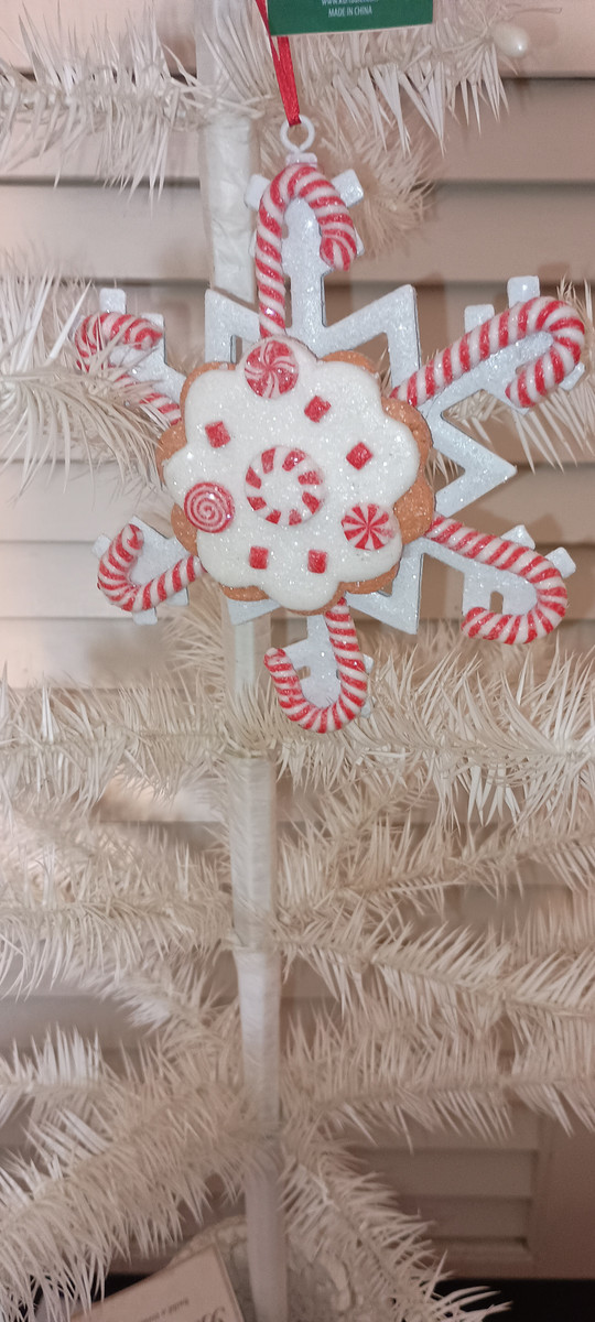 KURT ADLER-2023 - PEPPERMINT GINGERBREAD "CANDY CANE" SNOWFLAKE ORNAMENT-NEW