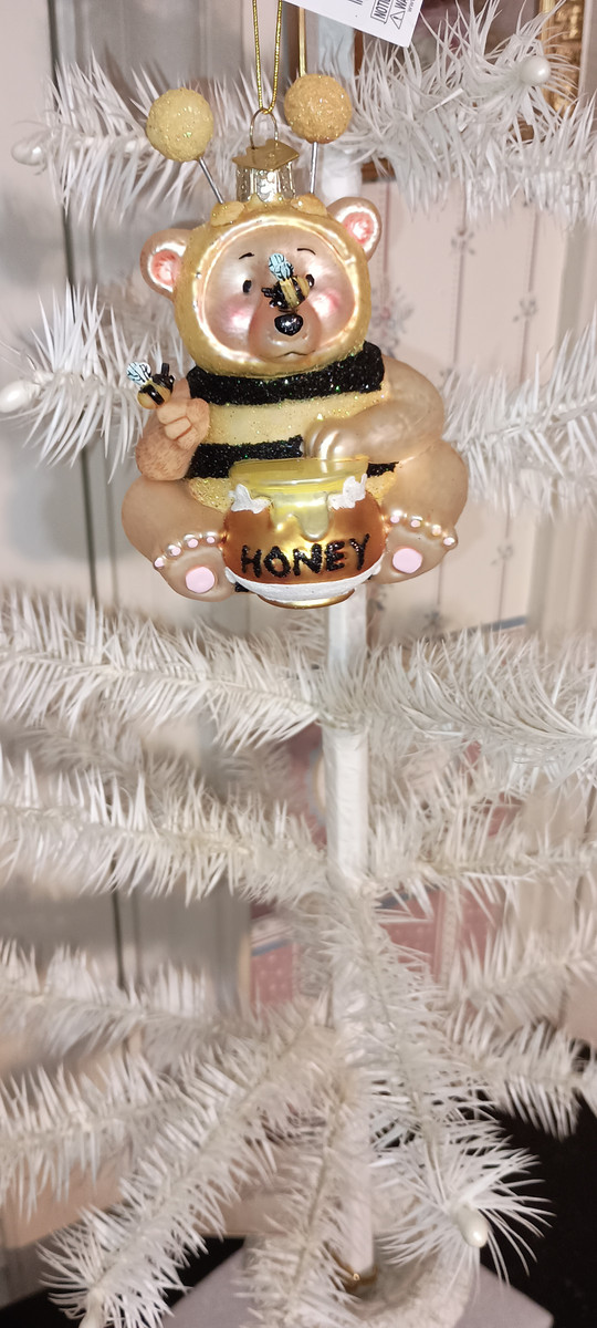KURT ADLER-2023 -NOBLE GEMS GLASS BEE BEAR ORNAMENT-NEW IN BOX