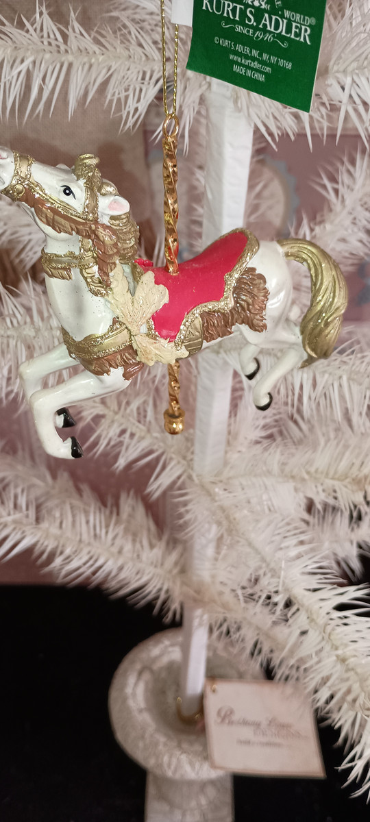 KURT ADLER- 2023-BROWN/WHITE AND GOLD CAROUSEL HORSE ORNAMENT-NEW  HORSE