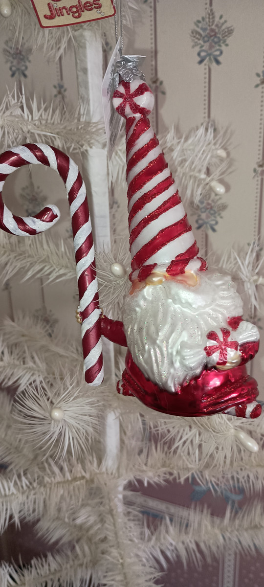 KURT ADLER-2023 NOBLE GEMS PEPPERMINT GNOME GLASS ORNAMENT-NEW IN BOX