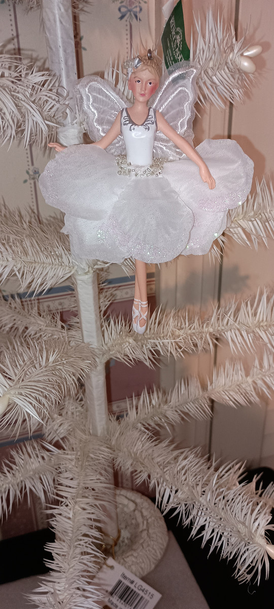KURT ADLER 2025-WHITE & SILVER FAIRY BALLERINA ORNAMENT-A- AS SHOWN-NEW