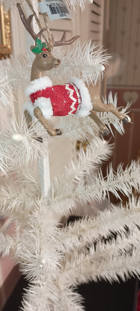 KURT ADLER 2023-DEER WITH RED KNIT SEATER ORNAMENT- A AS SHOWN.NEW