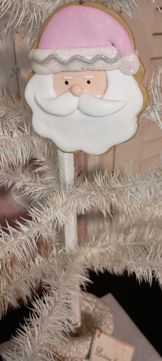 KURT ADLER-CLAYDOUGH PINK & WHITE SANTA HEAD ORNAMENT-NEW