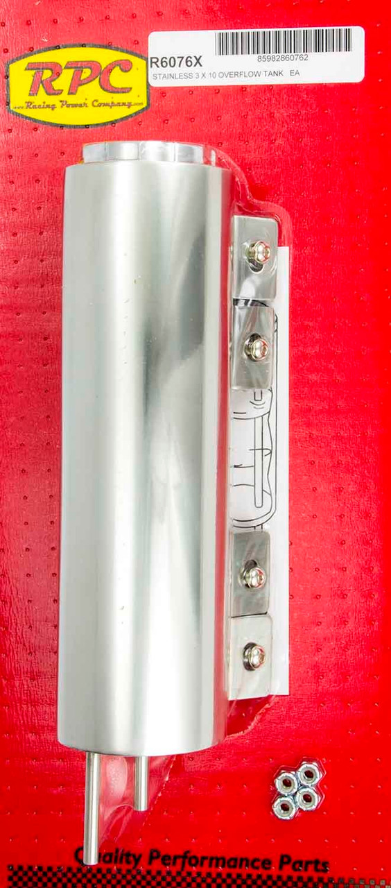 Racing Power Co-Packaged Aluminum Tank Overflow 3In x 10In Polished R6076
