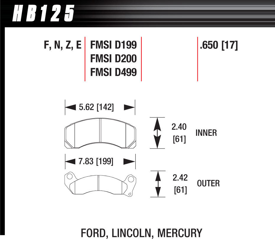 Hawk Brake Brake Pads Blue 9012 Ford HB125E.650