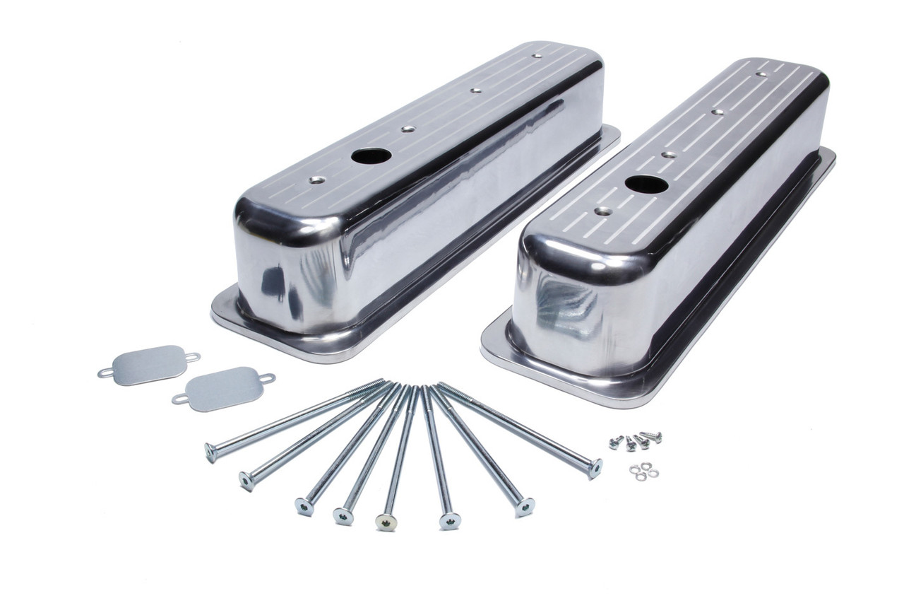 Mr. Gasket SBC Cast Alm Valve Cover Set Ball Mil. Style Pol. 6857G