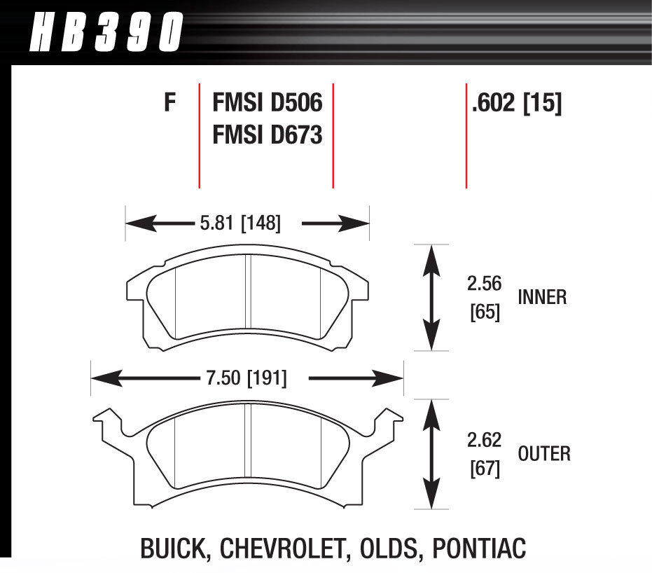 Hawk Brake Performance Street Brake Pads (4) HB390F.602