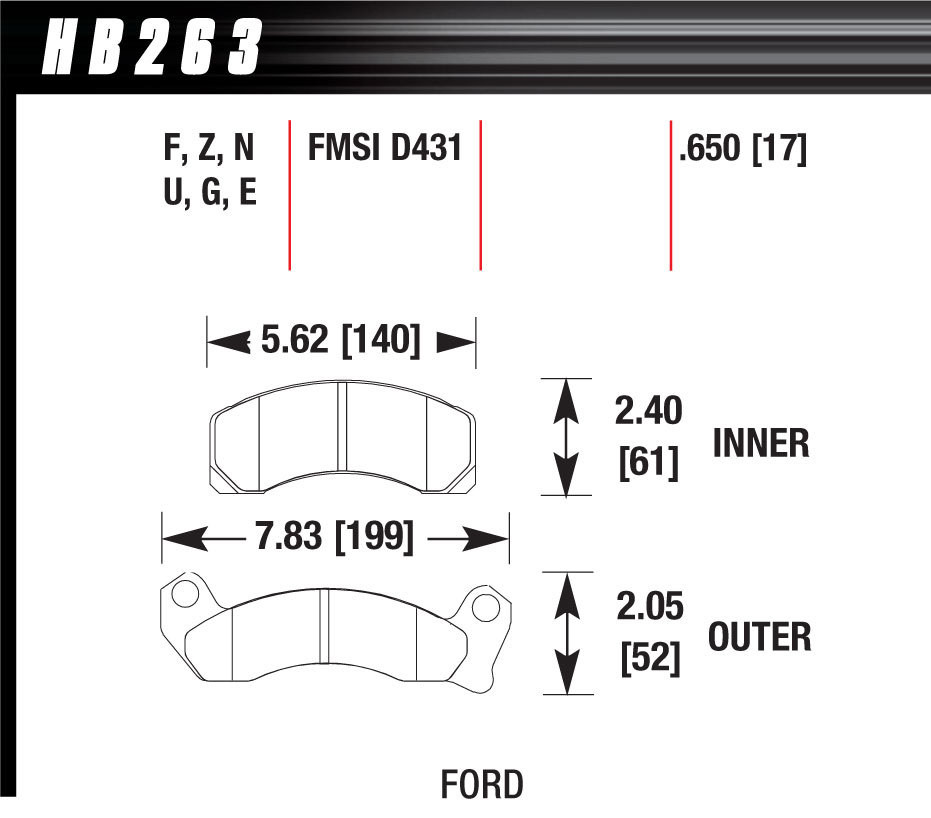 Hawk Brake Performance Street Brake Pads (4) HB263F.650
