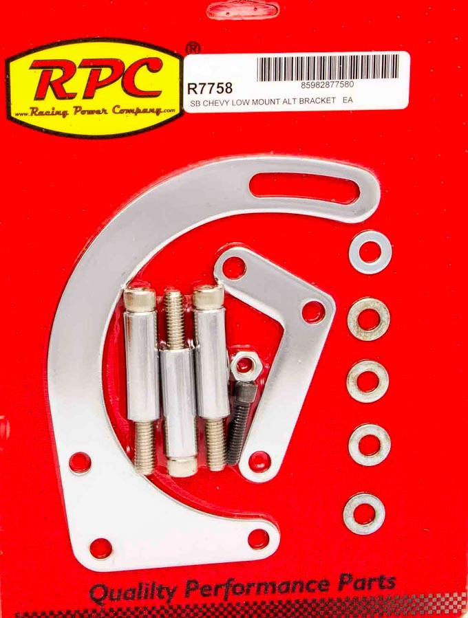 Racing Power Co-Packaged 55-69 SBC Steel Low Mt Alt Bracket Chrome R7758