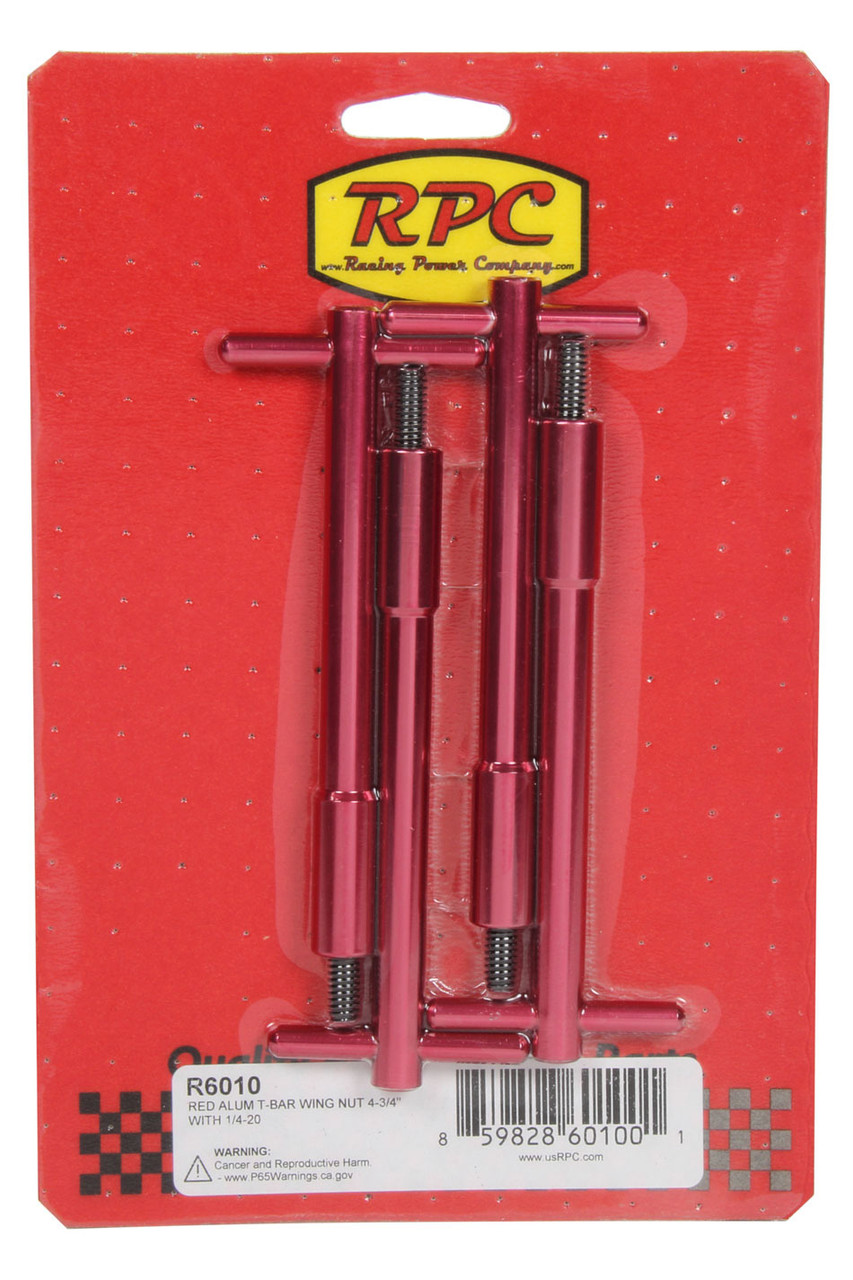 Racing Power Co-Packaged Red Aluminum T-Bar Wing Nut 4-3/4In With 1/4-20 R6010