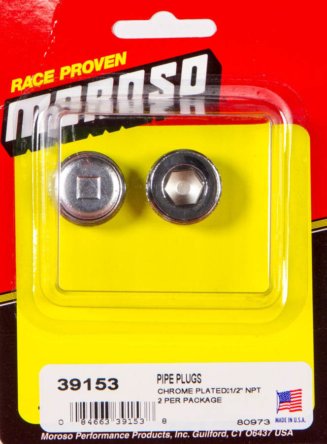 Moroso 1/2in. NPT Chrome Pipe Plug 2 Per Package 39153