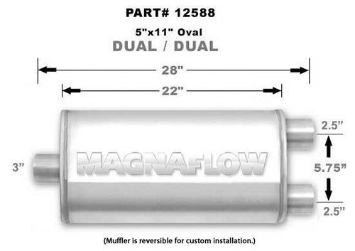Magnaflow Perf Exhaust Stainless Muffler 3in Inlet/2.5in Dual Outlet 12588
