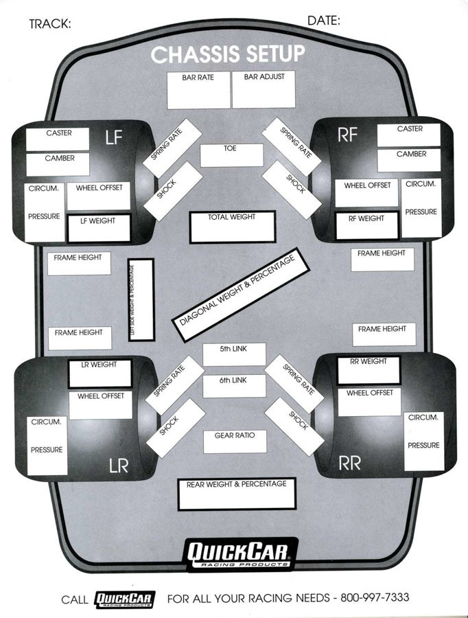 Quickcar Racing Products Chassis Set-Up Forms (50 PK) 51-201