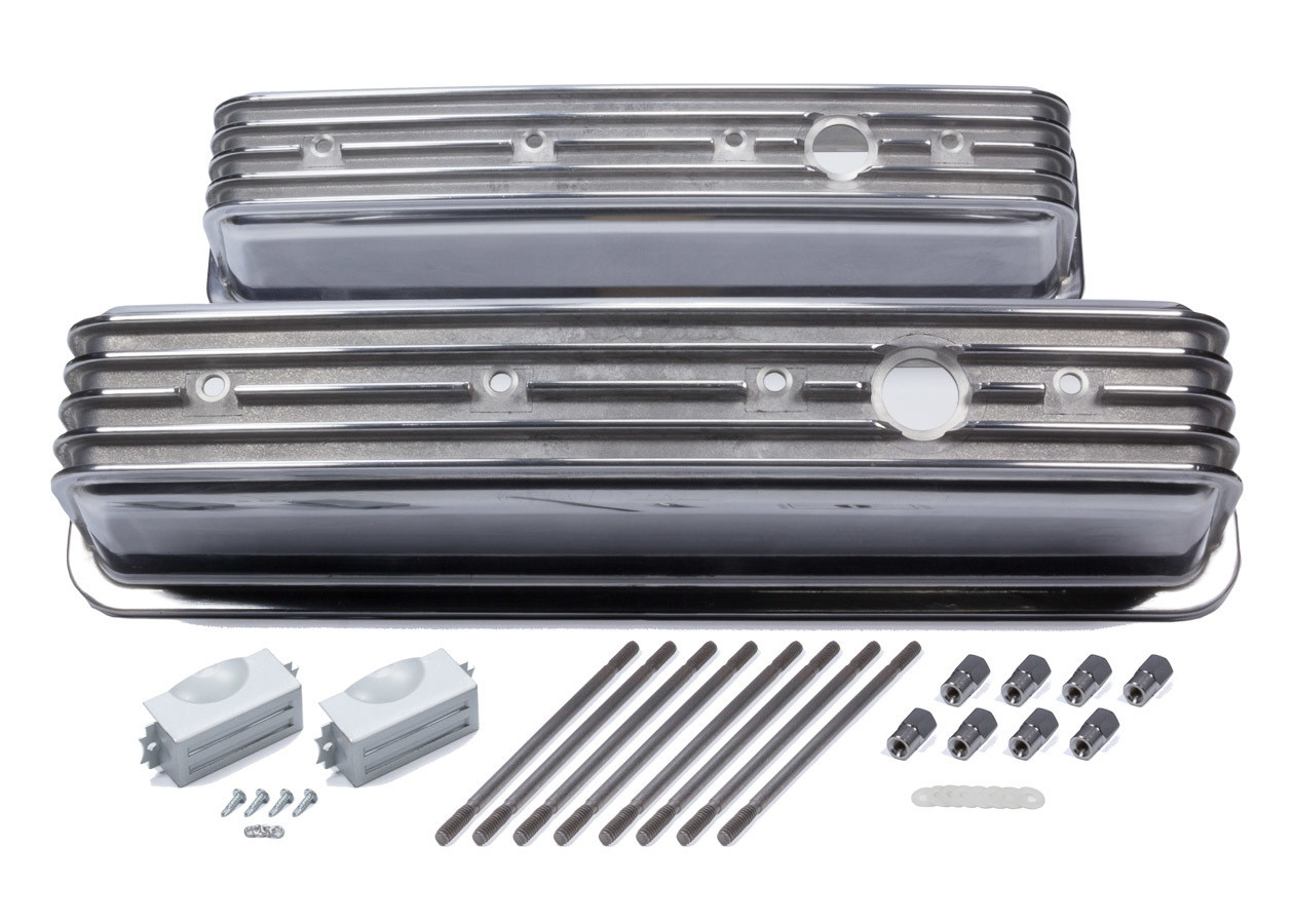 Mr. Gasket SBC Cast Alm Valve Cover Set Finned Style Pol. 6856G
