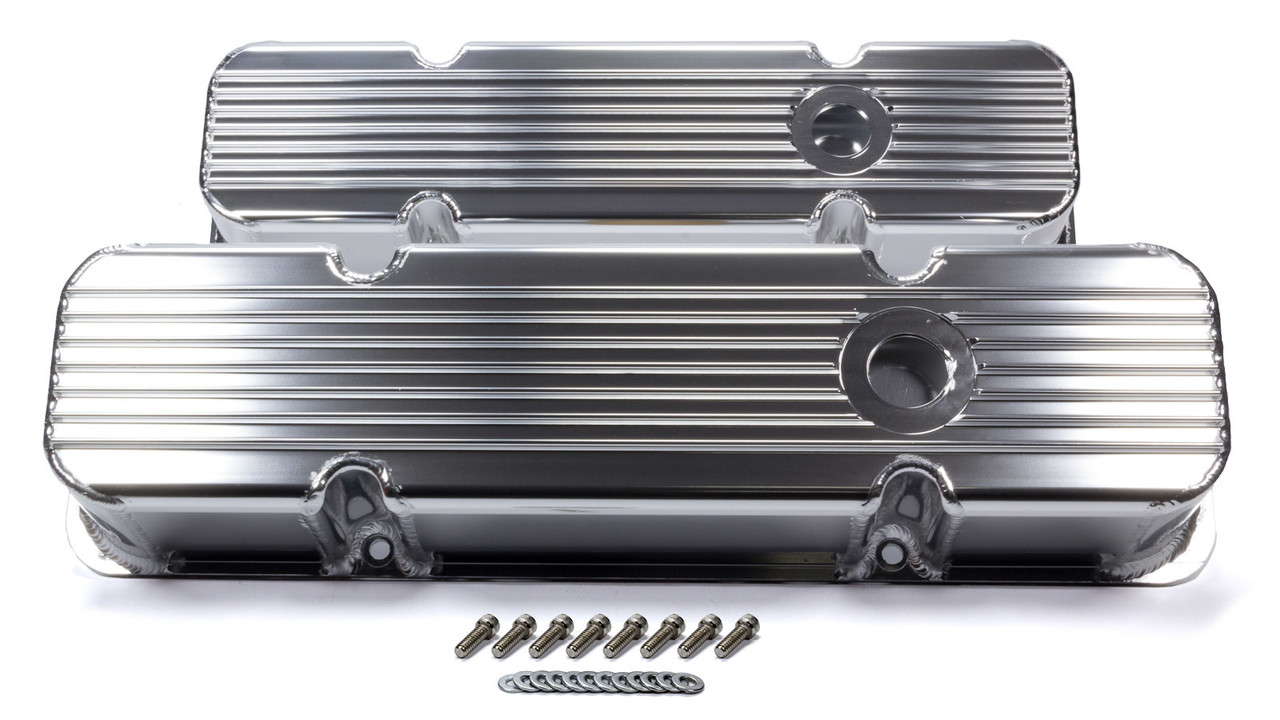 Mr. Gasket SBC Cast Alm Valve Cover Set Finned Style Pol. 6814G