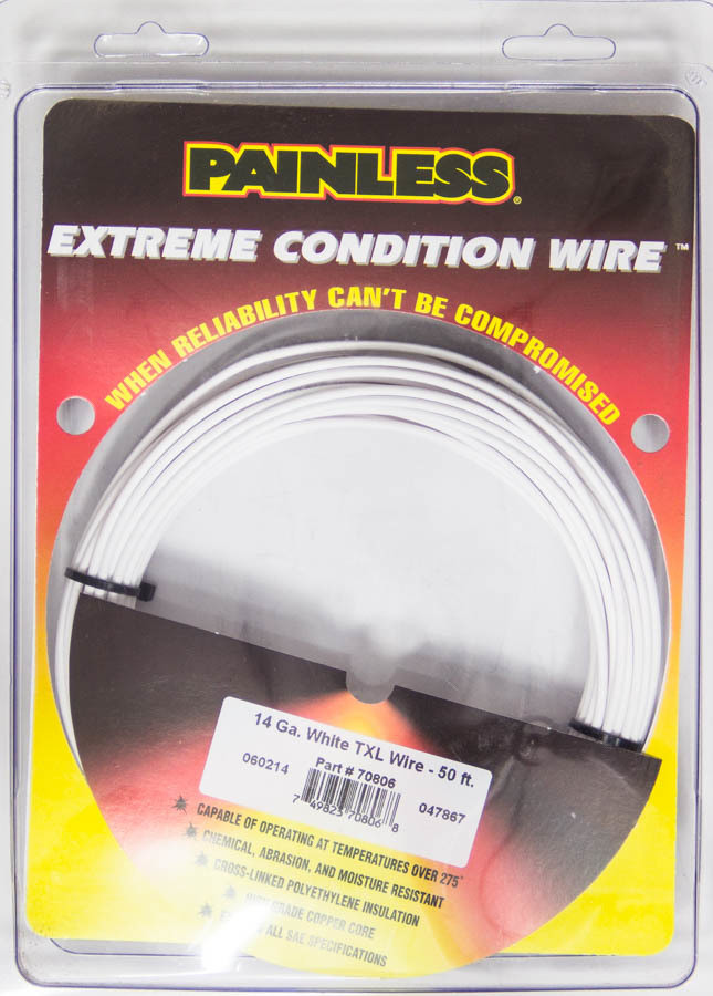 Painless Wiring 14 Gauge White TXL Wire 50 Ft. 70806