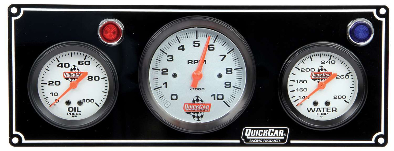 Quickcar Racing Products 2-1 Gauge Panel OP/WT w/ 3in Tach Black 61-67313