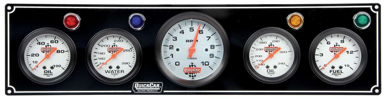 Quickcar Racing Products 3-1 Gauge Panel OP/WT/OP /FP w/3-3/8in Tach Black 61-67513