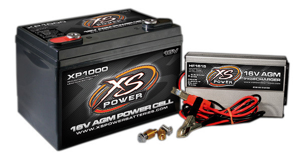 Xs Power Battery AGM Battery 16v 2 Post and HF Charger Combo Kit XP1000CK1