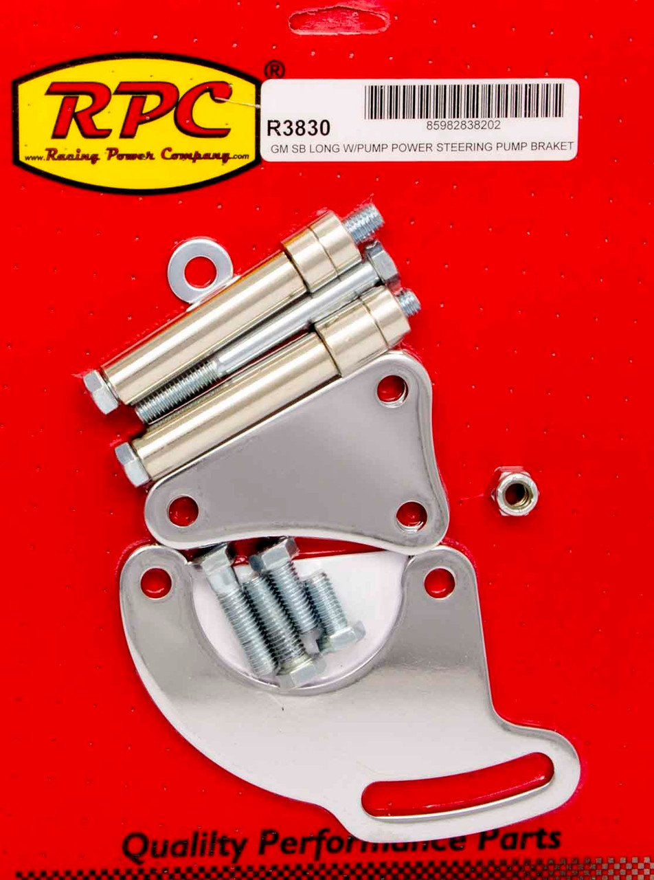 Racing Power Co-Packaged SBC Saginaw Power Steer Bracket Lwp Chrome R3830