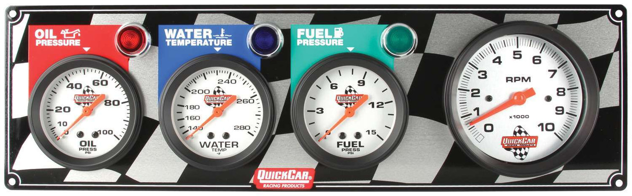Quickcar Racing Products Gauge Panel OP/WT/FP w/Tach 61-60423