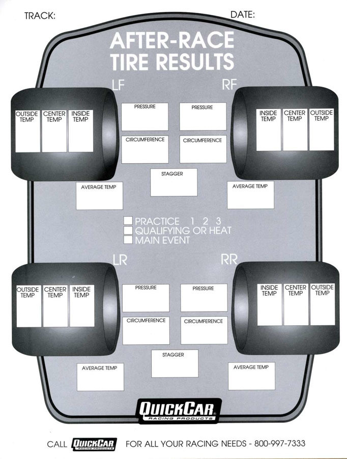 Quickcar Racing Products After Race Tire Set-Up Forms (50 PK) 51-215