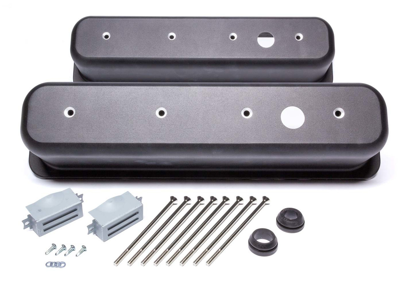 Racing Power Co-Packaged Black Aluminum SBC Valve Covers Center Bolt R6146-1BK
