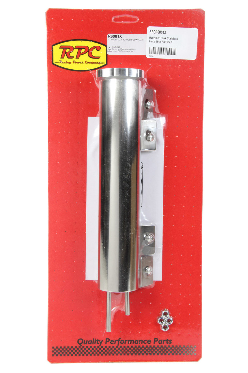 Racing Power Co-Packaged Overflow Tank Stainless 2in x 10in Polished R6081X