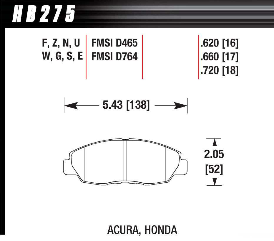 Hawk Brake Performance Street Brake Pads (4) HB275F.620