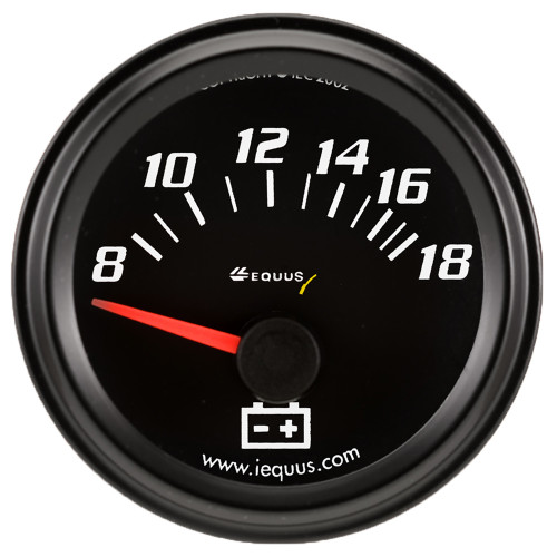 Equus 2.0 Dia Voltmeter Gauge Black 8-18 Volts E6268